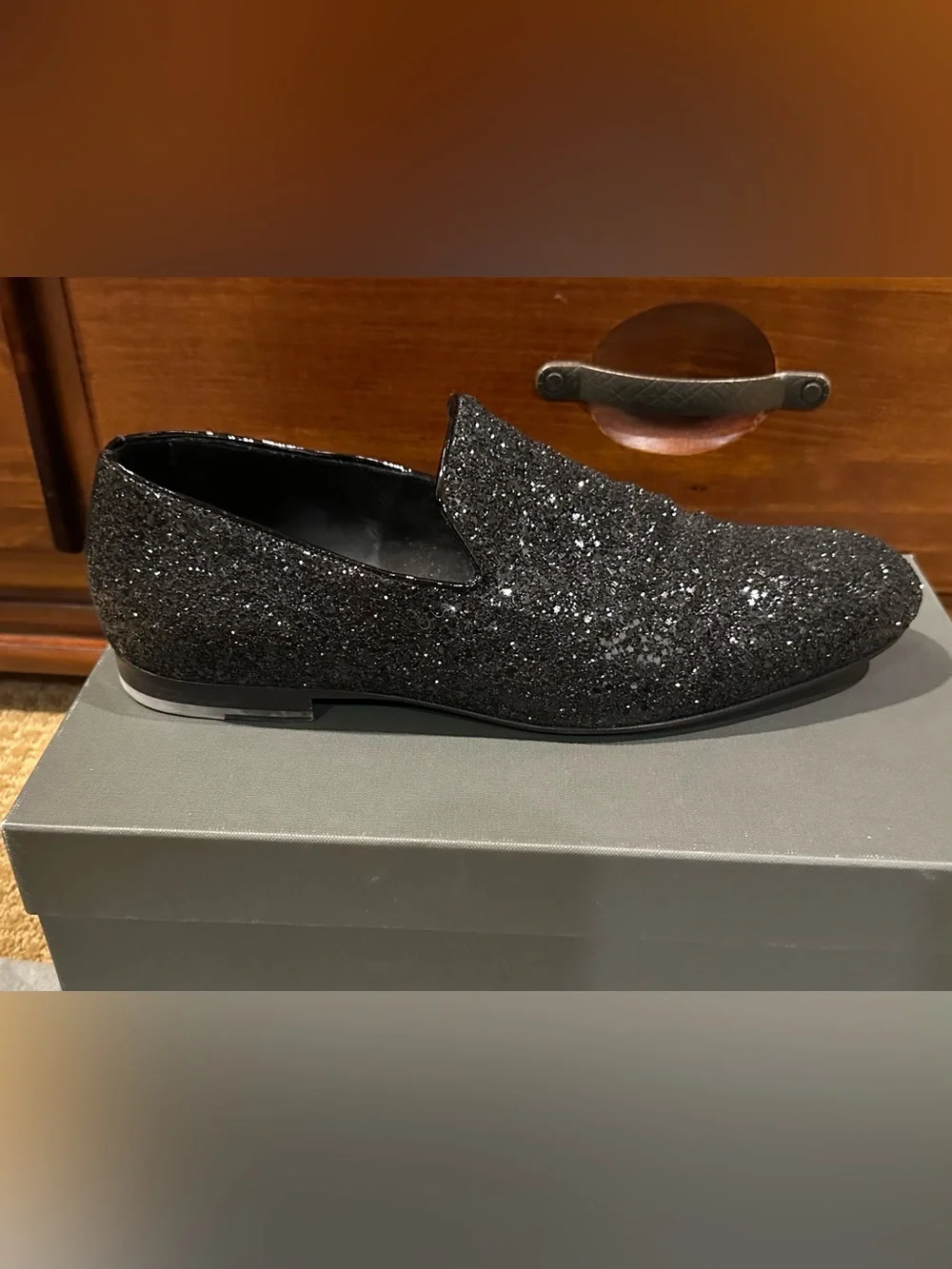 Jimmy Choo Sloane Men’s Black Glitter Slip-On Loafers Size 12M